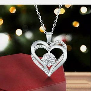 New 925 Silver heart shaped Cubic Zircon Necklace